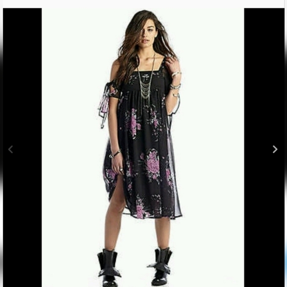 Free People Dresses & Skirts - Free People Tied To You Dress Floral Cold Shoulder Midnight Combo S